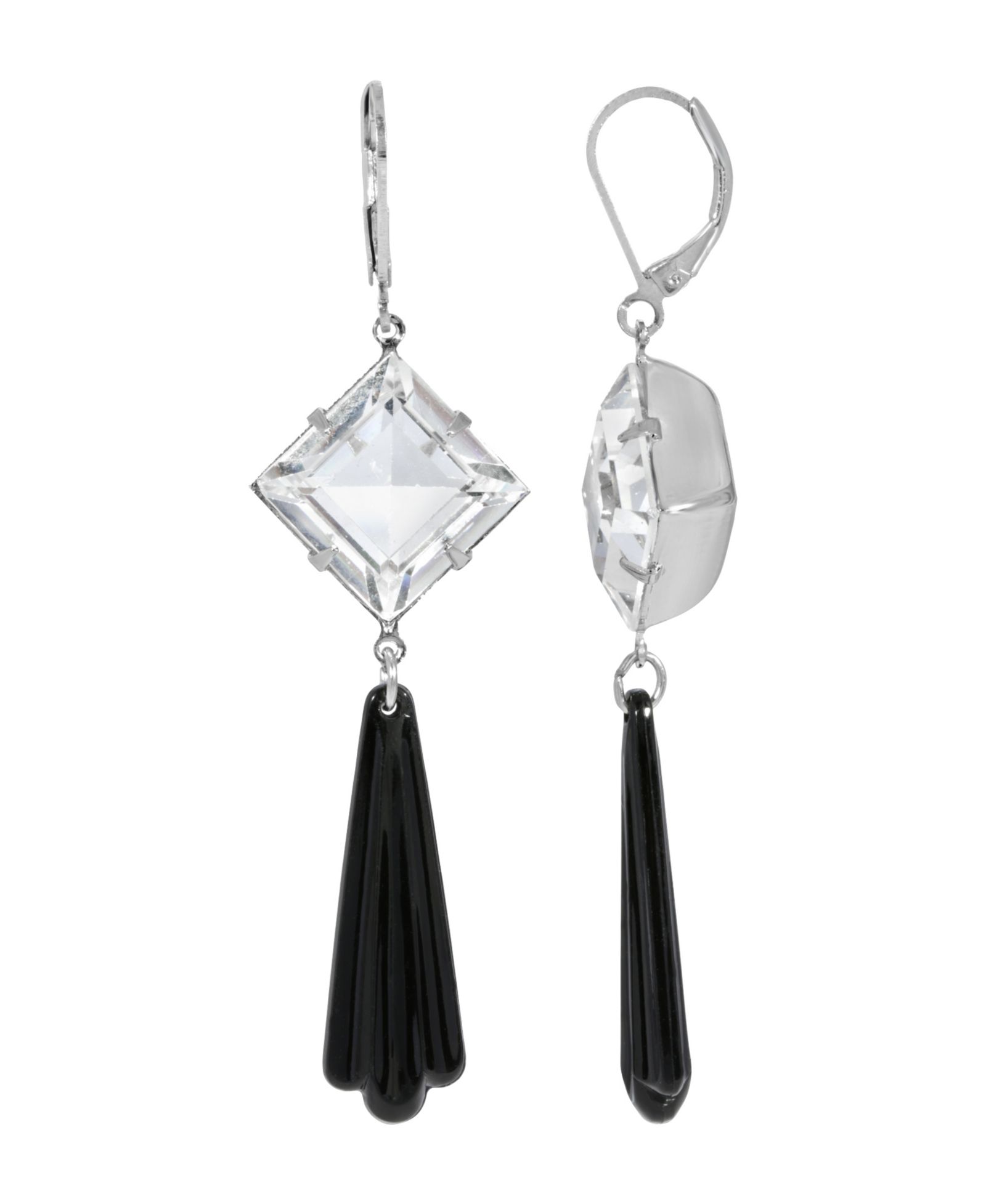 2028 Women's Silver Tone Black Bead Crystal Stone Drop Earring