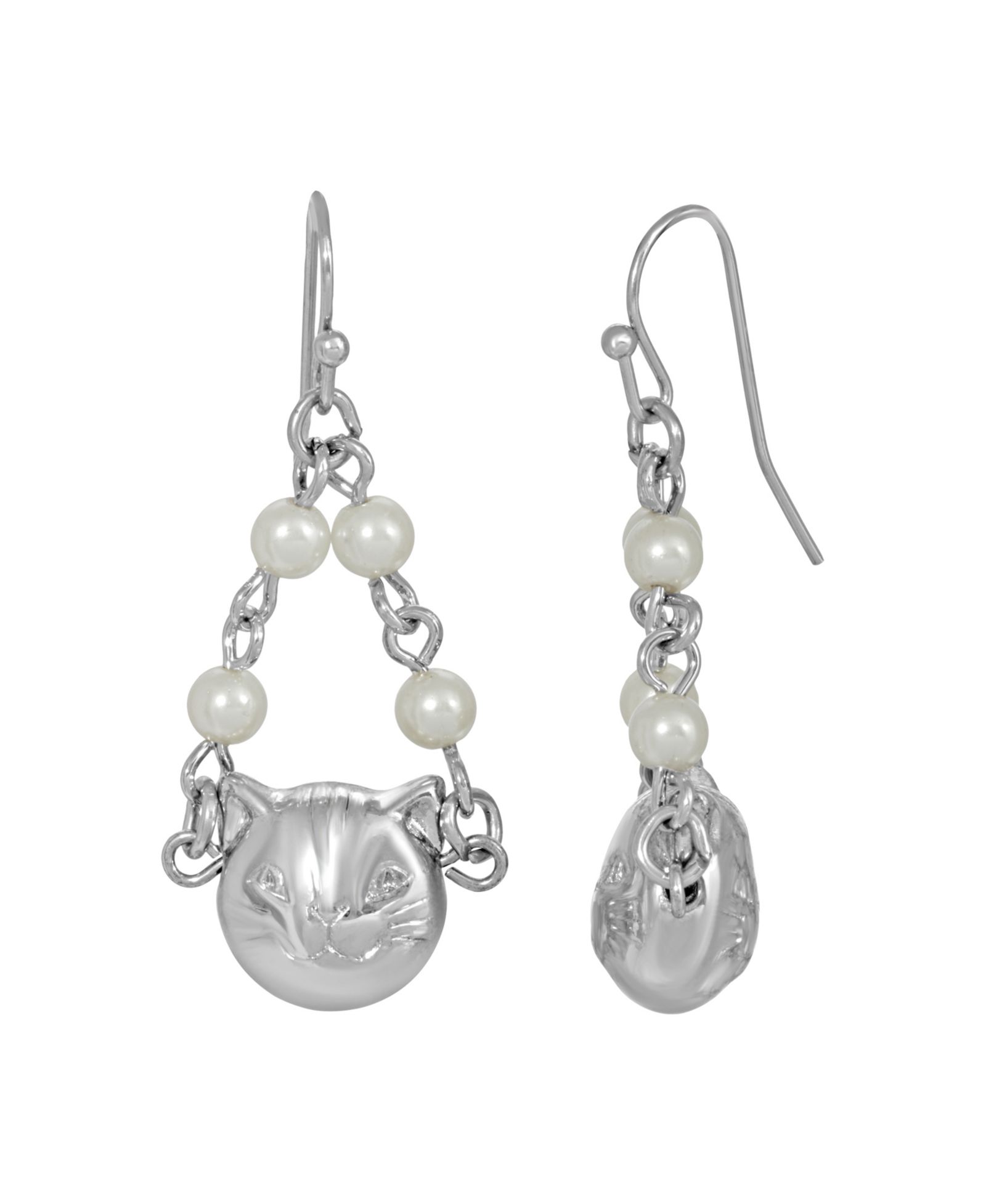 Женские серьги 2028 Silver Tone Cat Imitation Pearl Drop