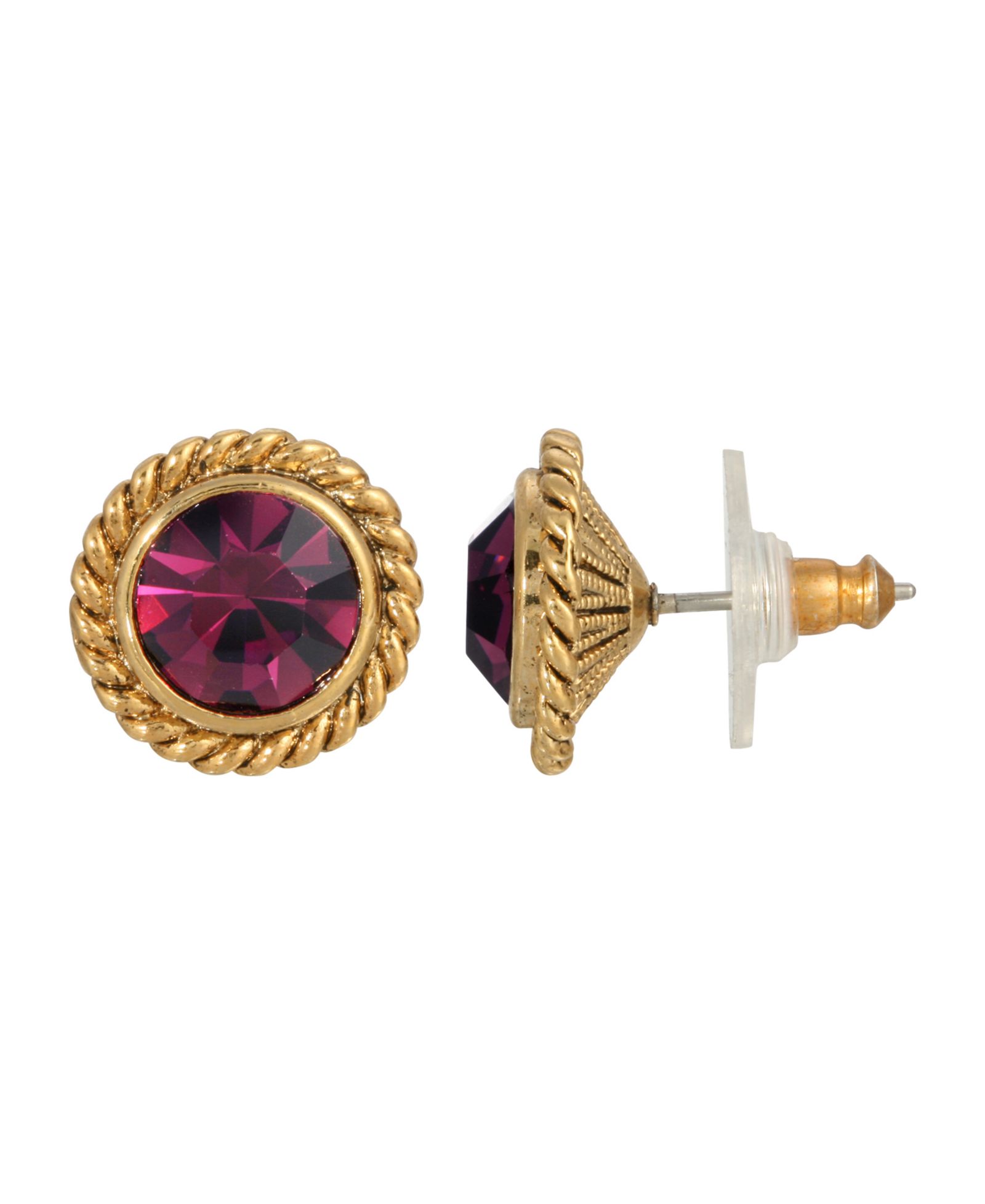 Женские серьги-гвоздики 2028 14K Gold-tone Purple Small Round