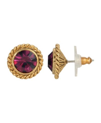 Женские серьги-гвоздики 2028 14K Gold-tone Purple Small Round