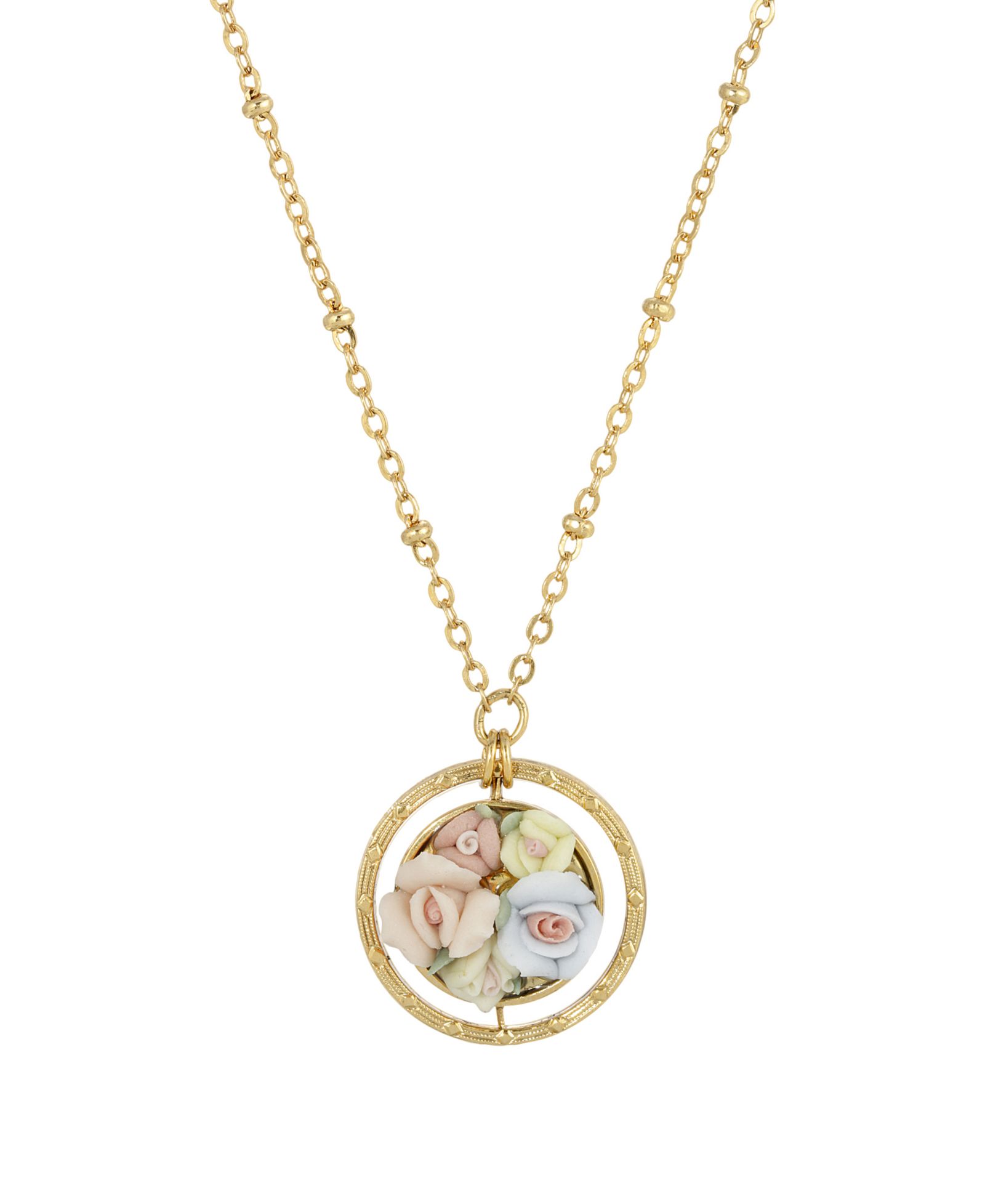 2028 Women's Gold Tone Yellow Porcelain Flower Round Drop Necklace