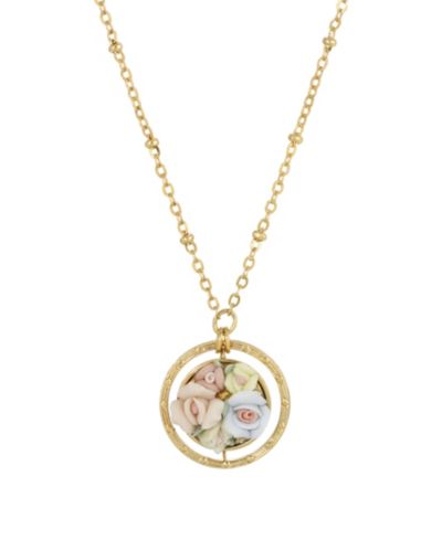 2028 Women's Gold Tone Yellow Porcelain Flower Round Drop Necklace