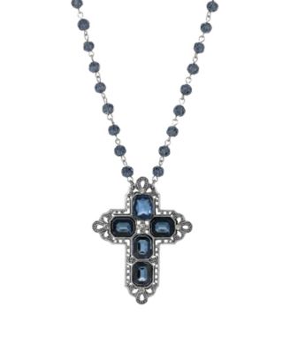 Ожерелье 2028 Women's Pewter Rectangle Sapphire Blue Color Crystal Cross Beaded