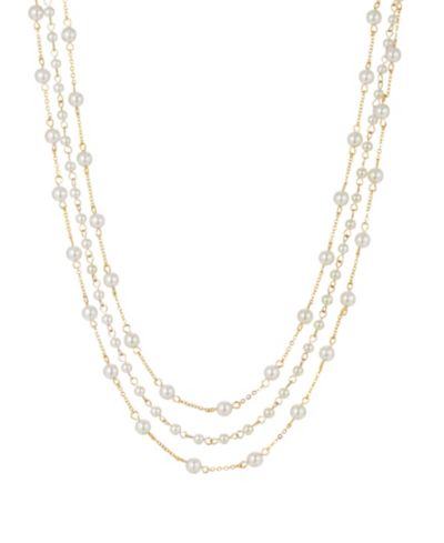 2028 Женское ожерелье с имитацией жемчуга Three Strand Gold Tone