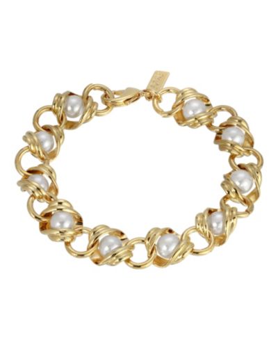 2028 Женский браслет с имитацией жемчуга 14K Gold-tone