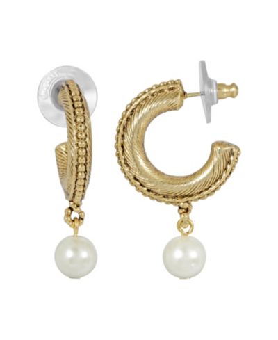 Серьги-кольца 2028 Women's 14K Gold-tone Imitation Pearl Drop