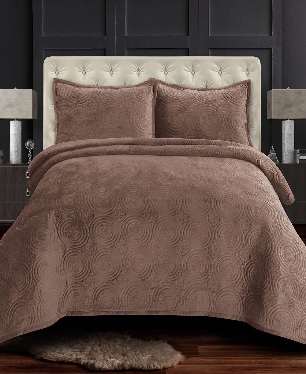 Комплект из 3 стеганых покрывал Tribeca Living Capri Medallion Velvet Oversized Solid, King