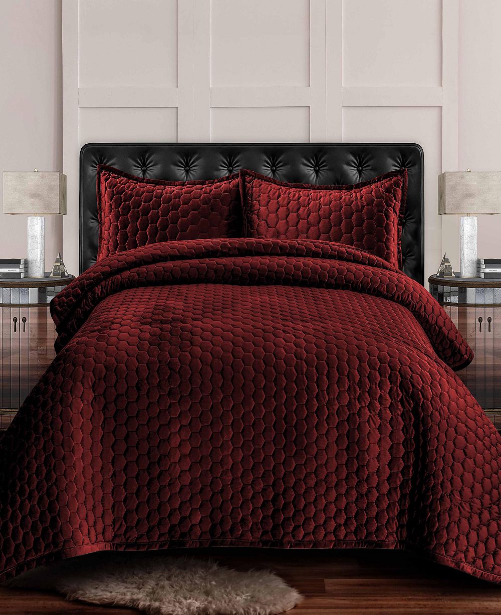 Комплект из 3 стеганых одеял Tribeca Living Lugano Honeycomb Velvet Oversized, King