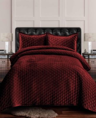 Tribeca Living Lugano Honeycomb Velvet Oversized Solid 3 piece Quilt Set, King