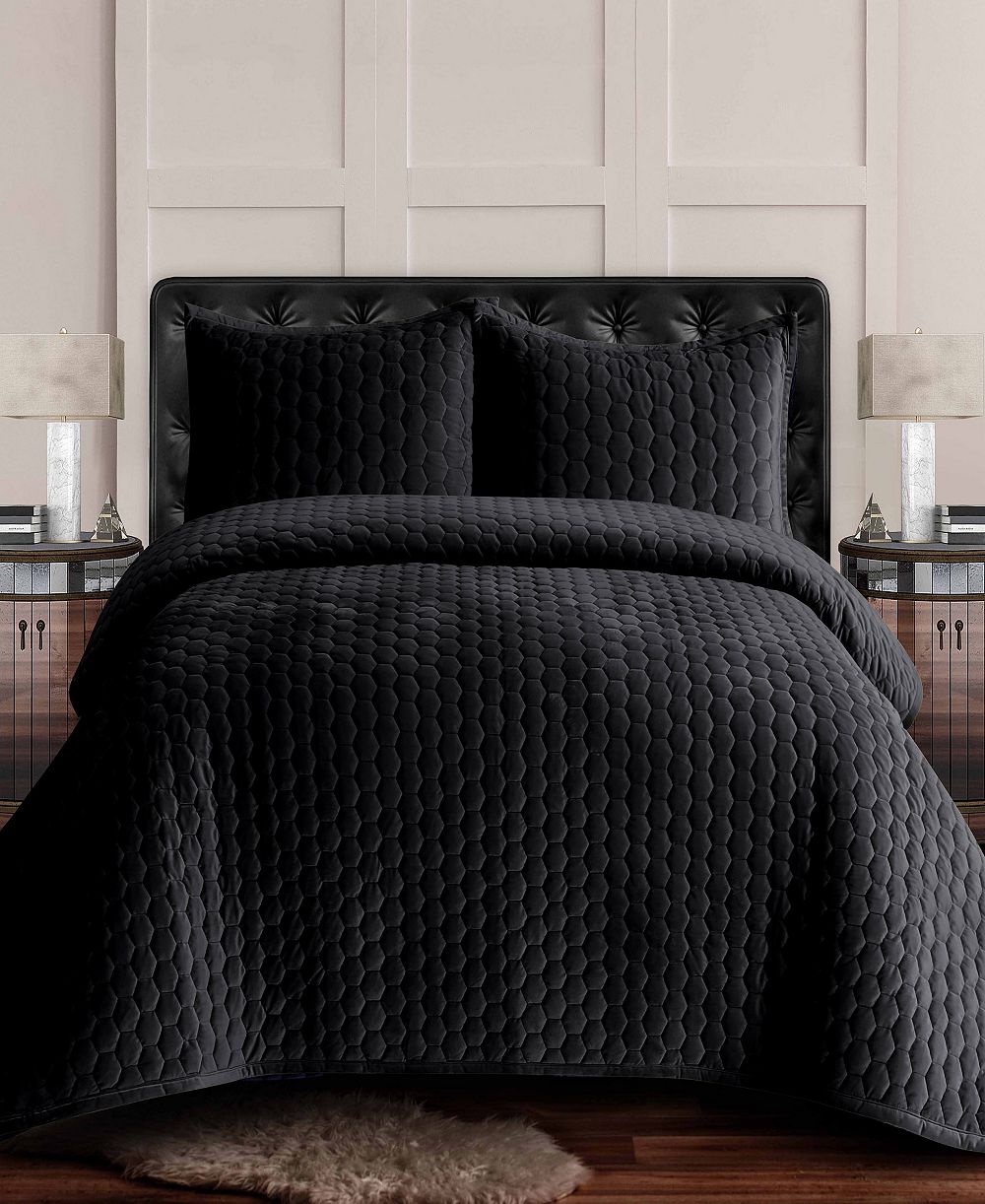 Tribeca Living Lugano Honeycomb Velvet Oversized Solid 2 Piece Quilt Set, Twin