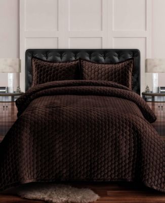 Tribeca Living Lugano Honeycomb Velvet Oversized Solid 2 Piece Quilt Set, Twin