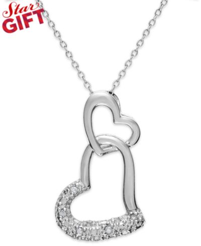 Подвеска Sterling Silver Diamond Double Heart Pendant Necklace (1/10 ct. t.w.)