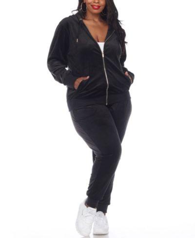 White Mark Plus Size Velour Tracksuit Loungewear 2-Piece Set