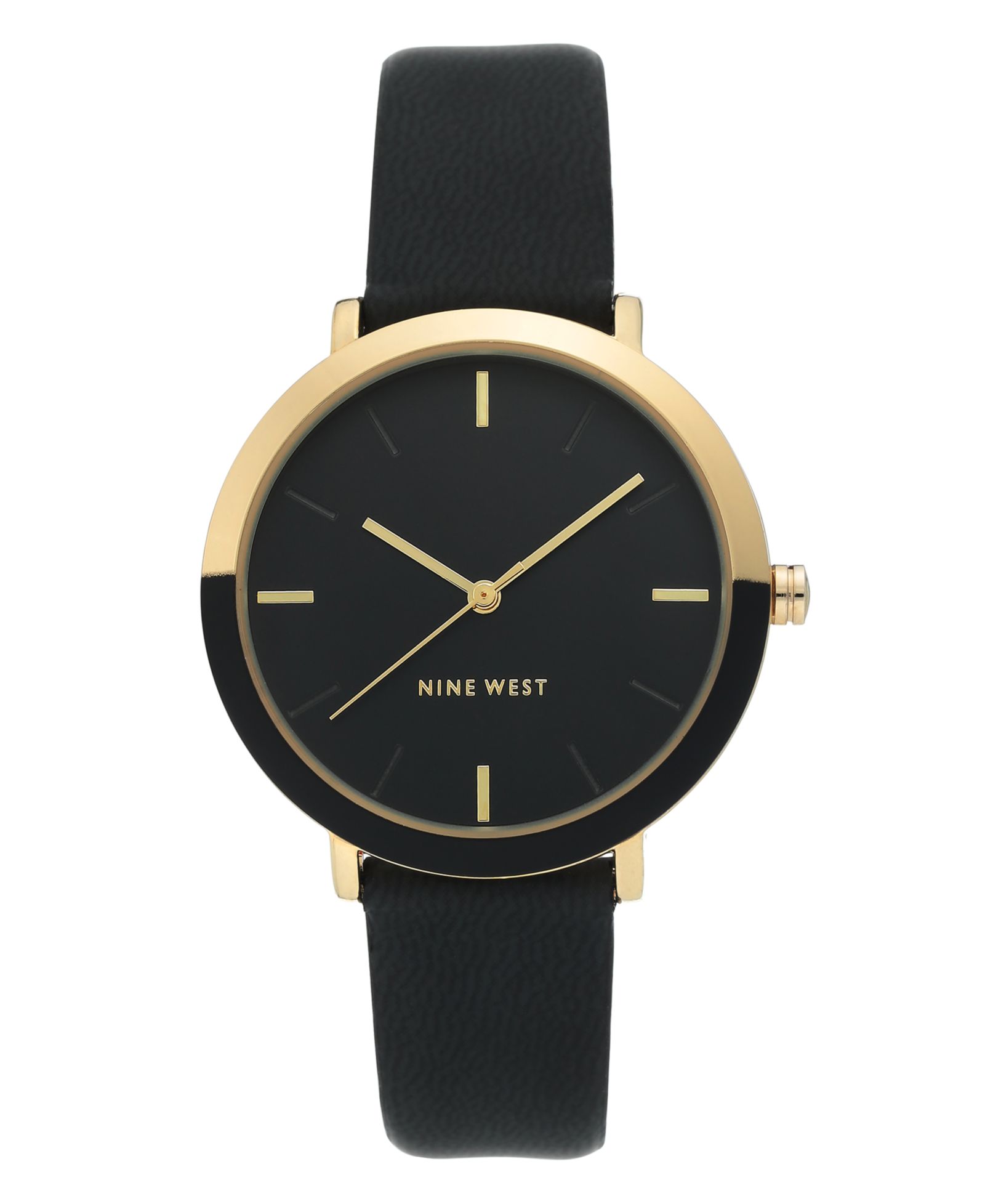 Женские часы Nine West Gold-Tone and Black Strap, 36mm