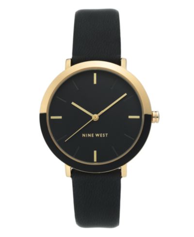 Женские часы Nine West Gold-Tone and Black Strap, 36mm