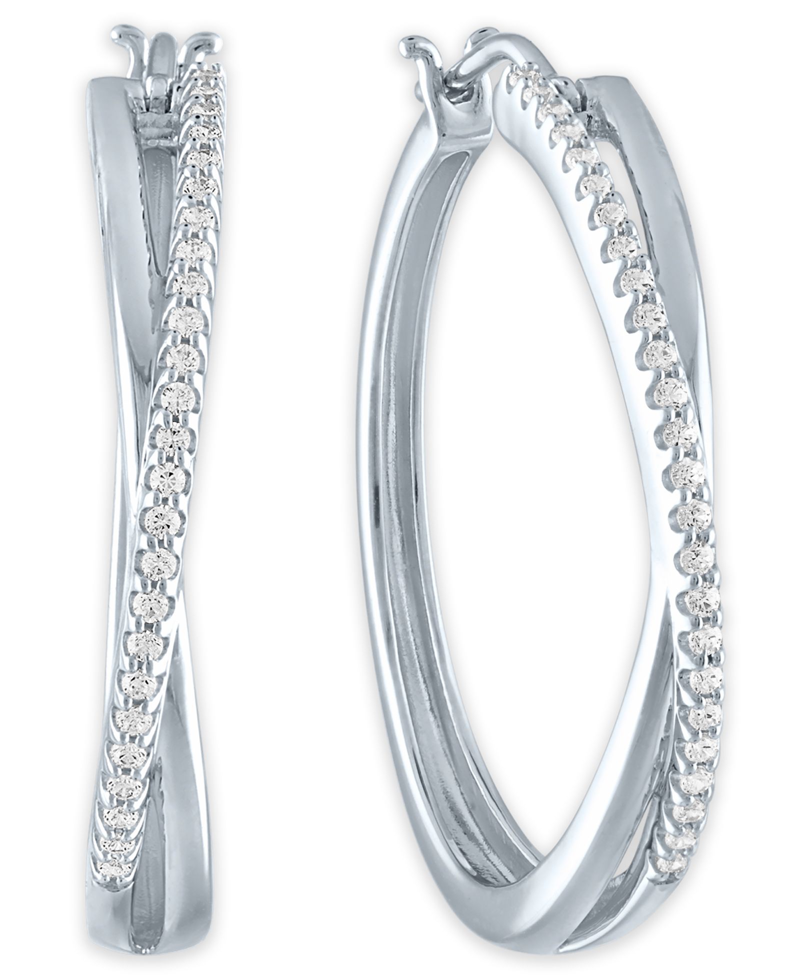 Серьги-кольца Macy's Diamond Crossover Hoop Earrings (1/4 ct. t.w.) Sterling Silver