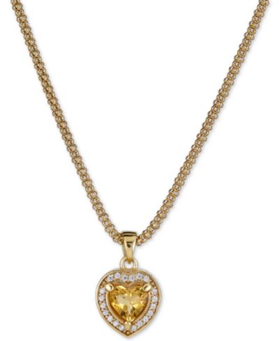 Подвеска-кулон с цитрином (5/8 ct. t.w.) и белым топазом (1/4 ct. t.w.) в форме сердца из позолоченного стерлингового серебра, 17" + 1" удлинитель