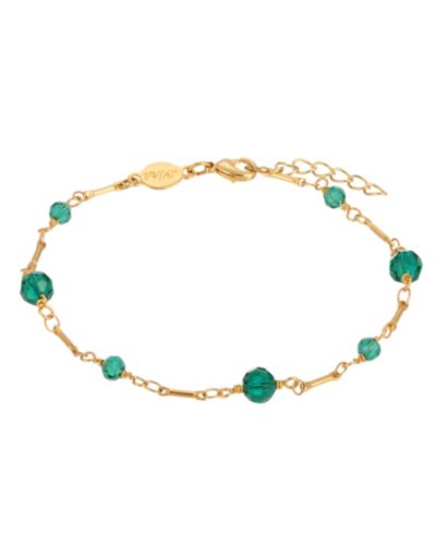 Женский браслет на ногу 2028 Gold-Tone Green Beaded Chain