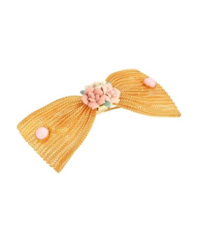 Женская заколка для волос 2028 Gold-Tone Porcelain Flower Mesh Bow