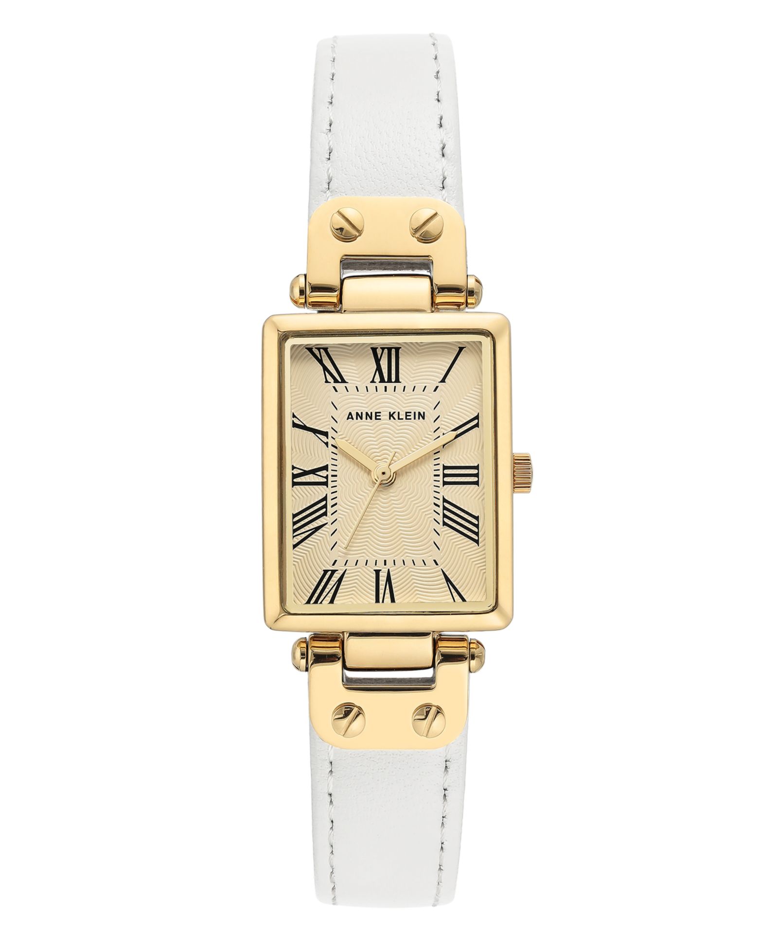 Anne Klein Gold-Tone and White Leather Strap Watch 21.5mm