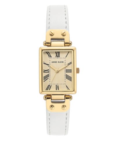 Часы Anne Klein с золотистым корпусом и белым кожаным ремешком 21.5mm
