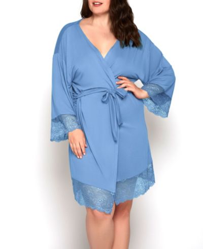 Olivia Plus Size Soft Viscose Robe with Lace Trim and Waist Tie