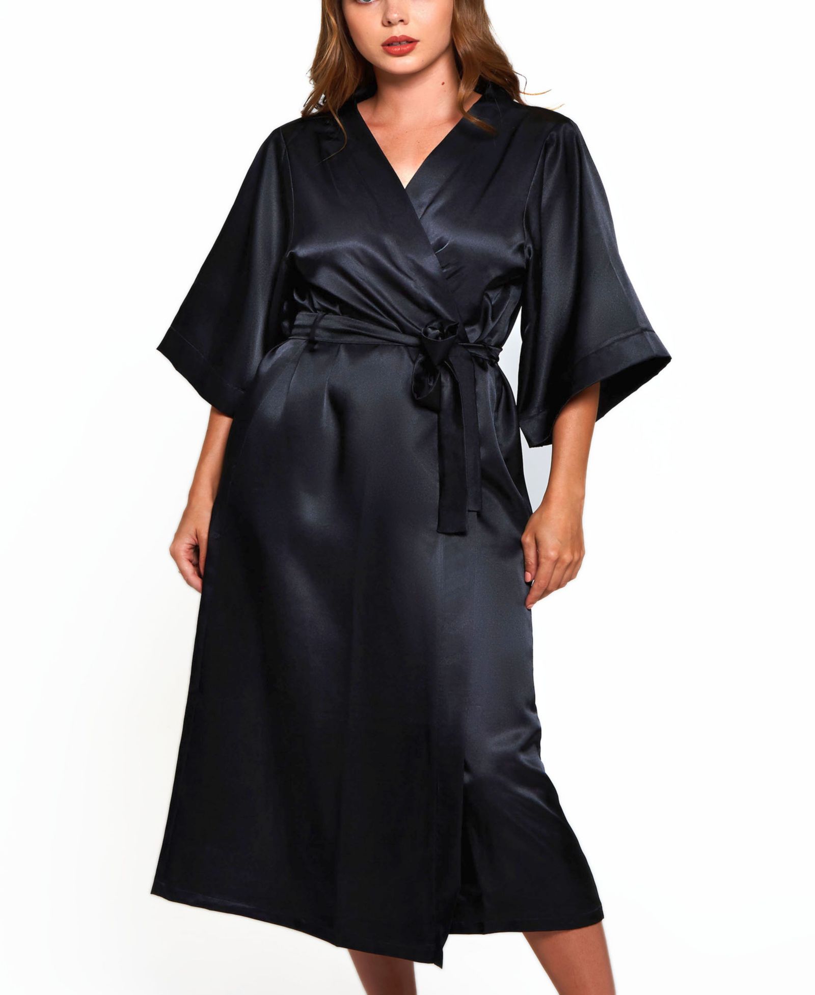 Victoria Plus Size Satin 3/4 Sleeve Long Robe