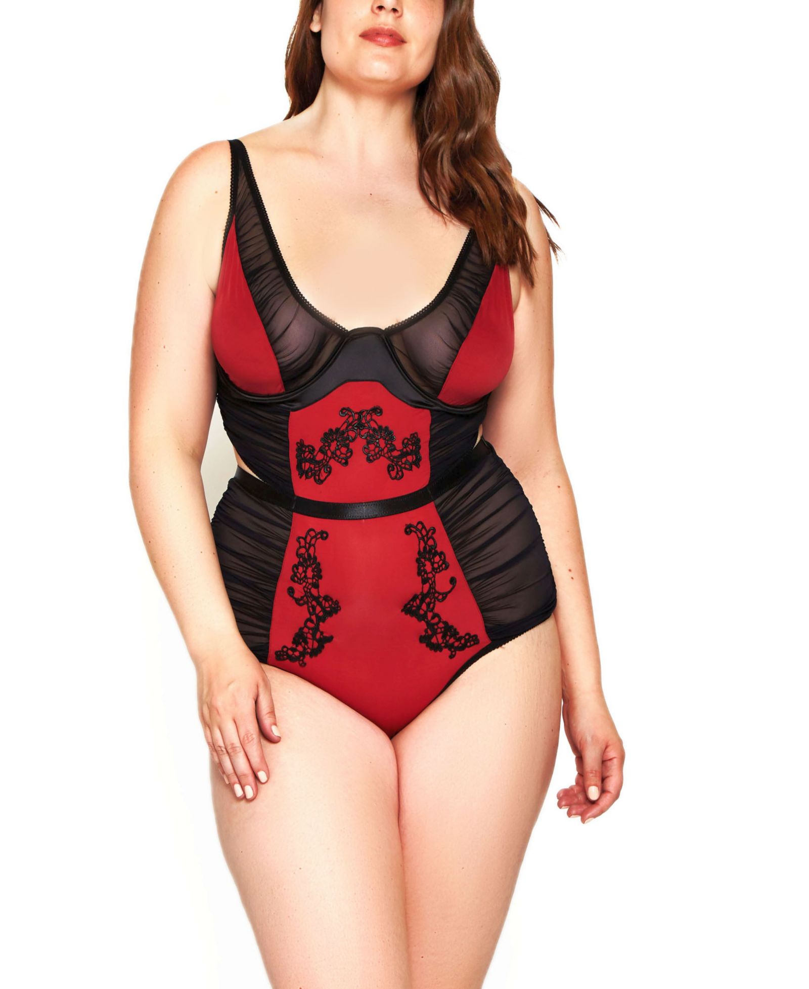 iCollection Женский боди из сетки Plus Size с аппликацией