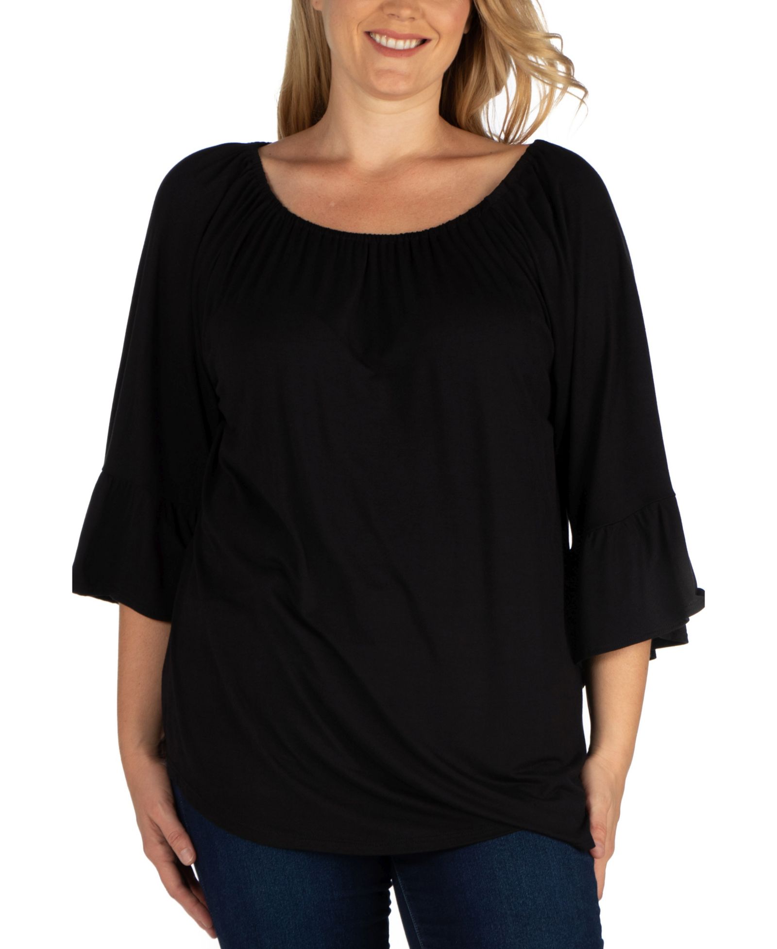 Женский туника Henley Plus Size с длинными рукавами клеш