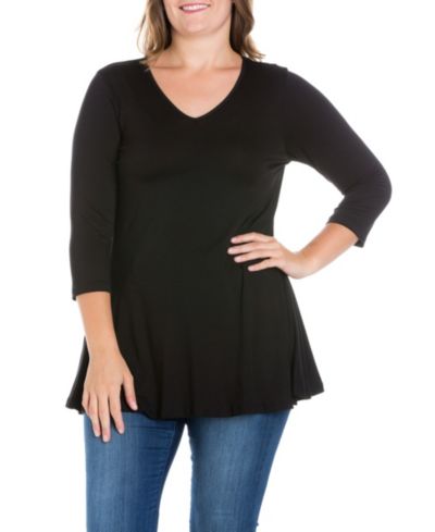 Plus Size 3/4 Sleeve V-Neck Tunic Top
