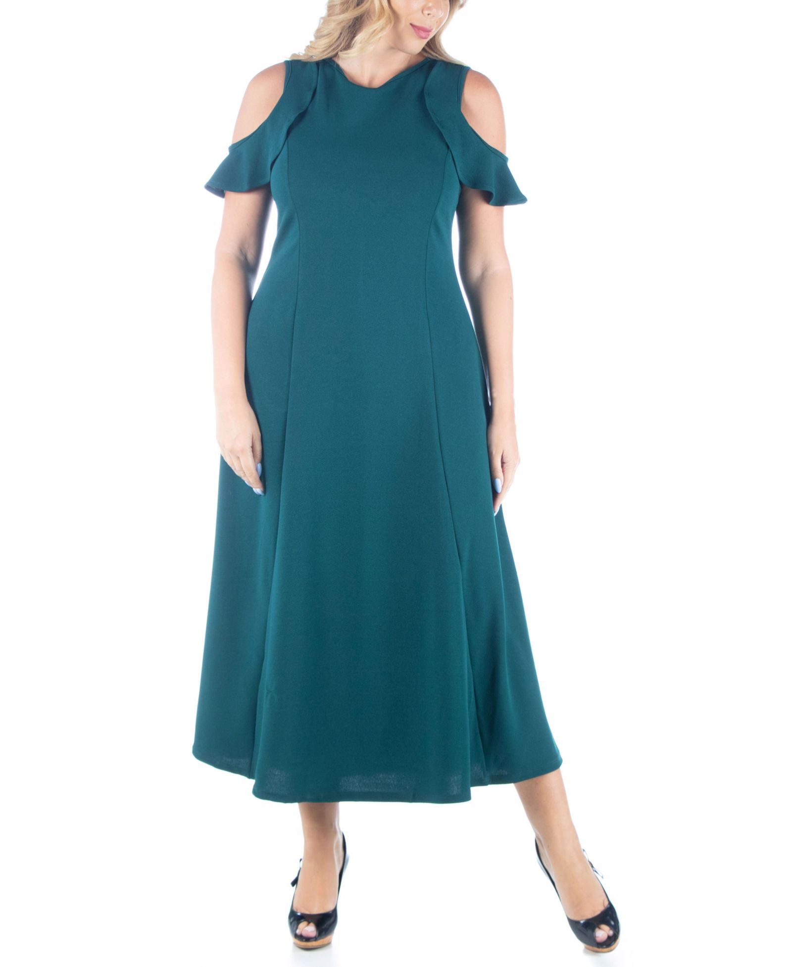 Платье 24seven Comfort Apparel Plus Size Ruffle Cold Shoulder A Line Maxi