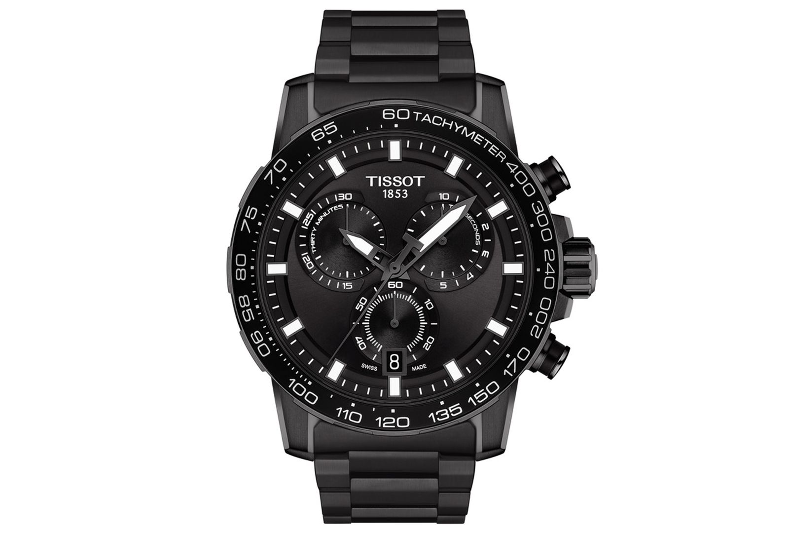 Tissot Men's Swiss Chronograph Supersport Black Stainless Steel Bracelet Watch 45.5mm