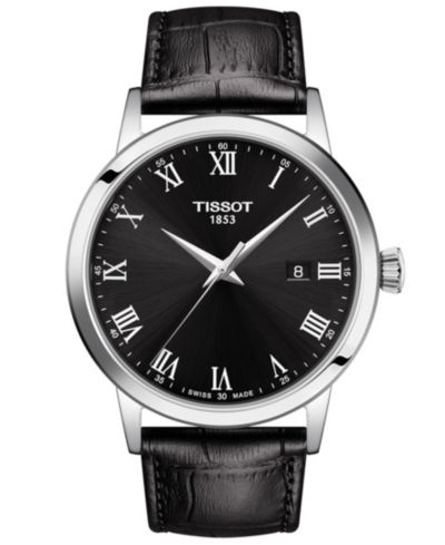 Мужские швейцарские часы Tissot Swiss Classic Dream с черным кожаным ремешком 42mm