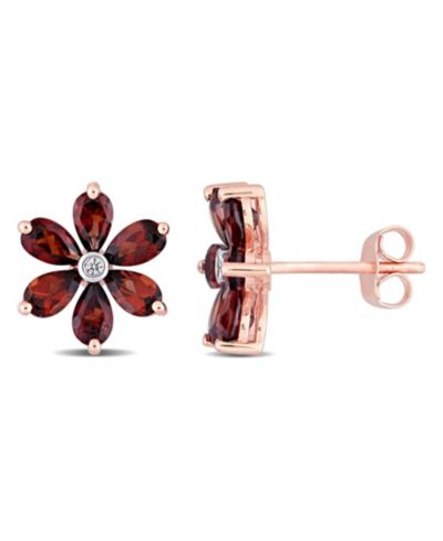Серьги-гвоздики Garnet and Diamond Accent Floral Stud