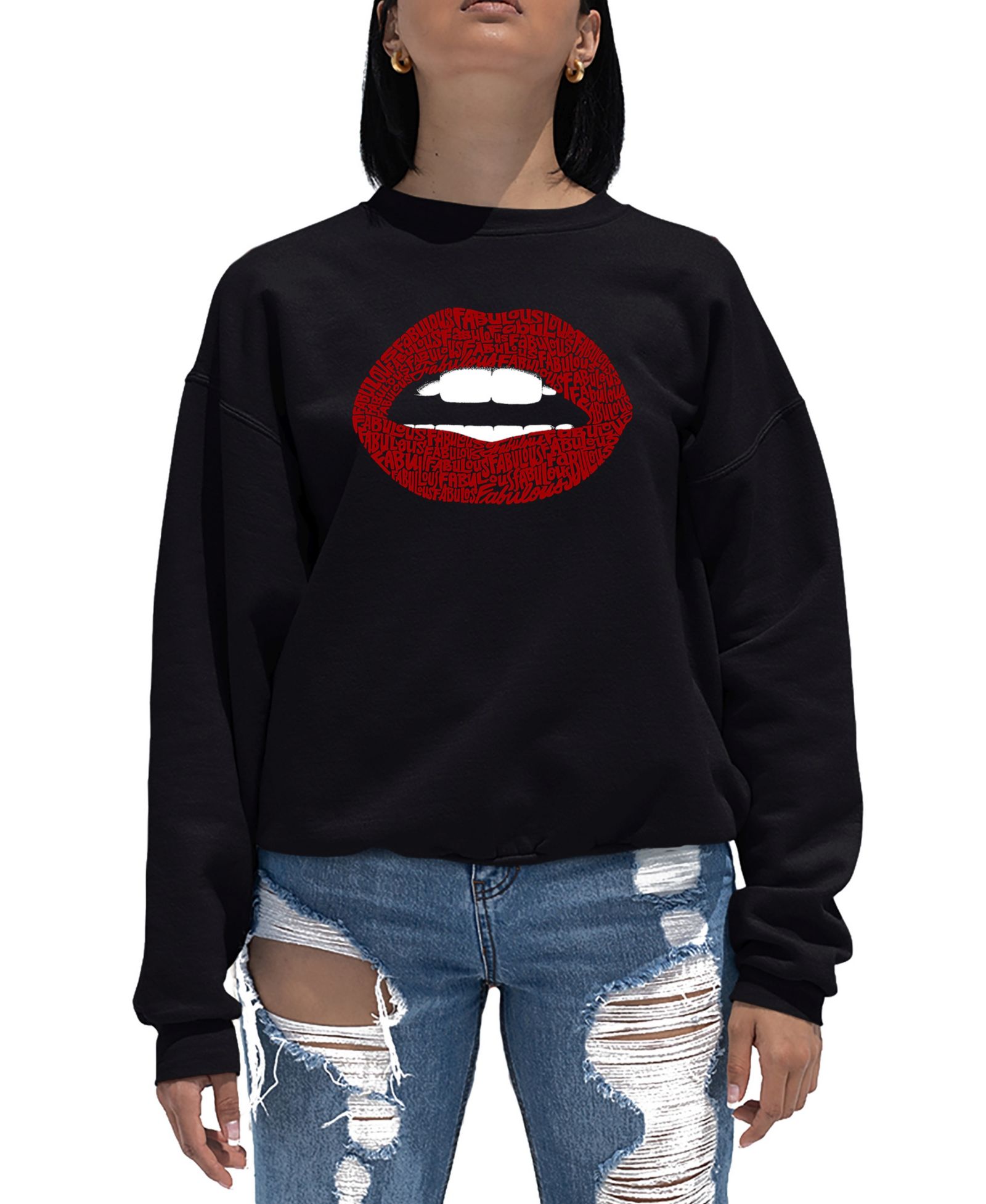 Women's Word Art Crewneck Fabulous Lips Sweatshirt