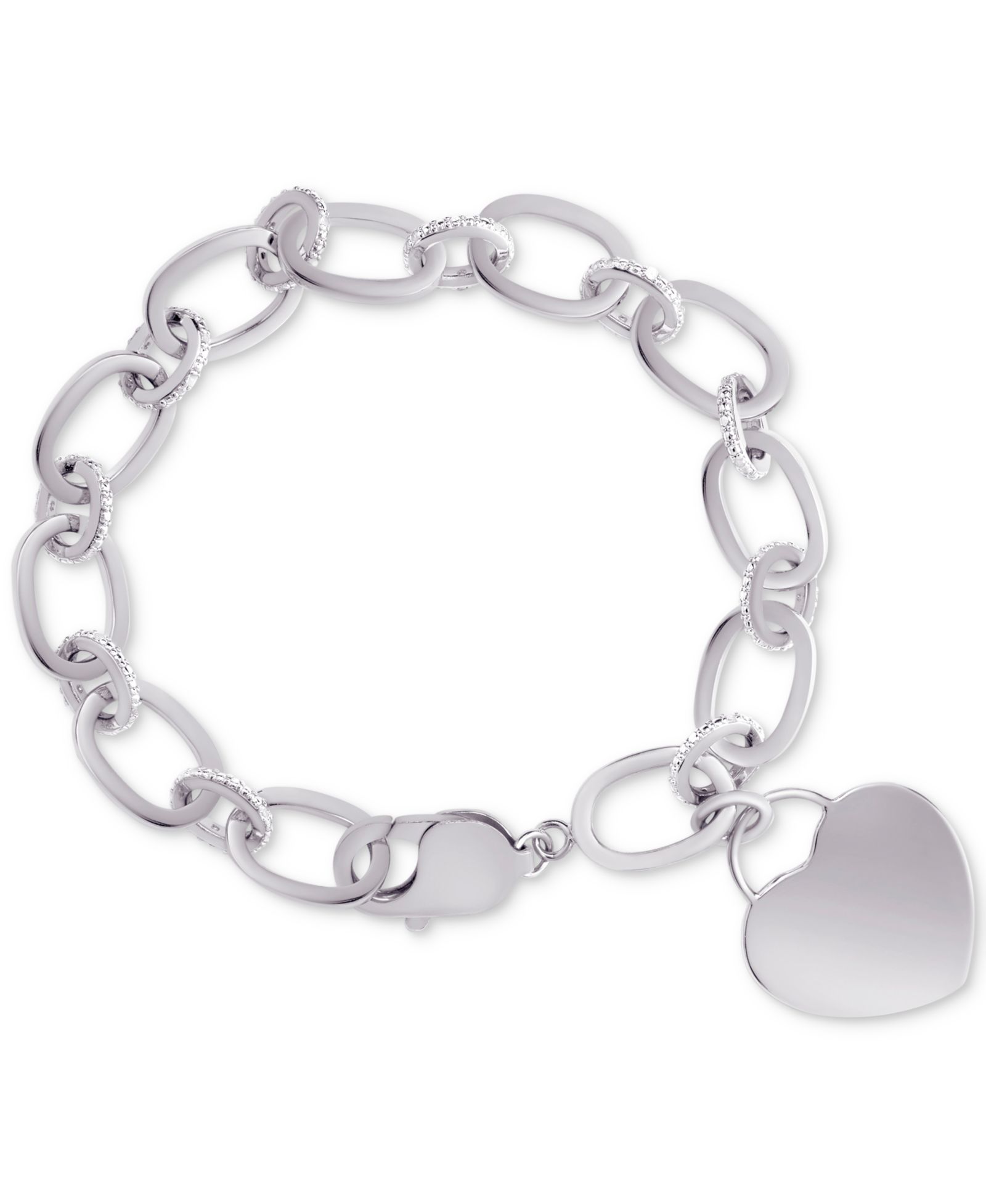 Diamond Heart Charm Bracelet (1/10 ct. t.w.) in Sterling Silver or 14k Gold-Plated Sterling Silver
