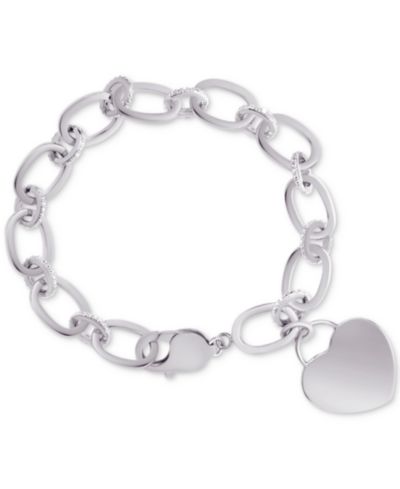 Diamond Heart Charm Bracelet (1/10 ct. t.w.) in Sterling Silver or 14k Gold-Plated Sterling Silver