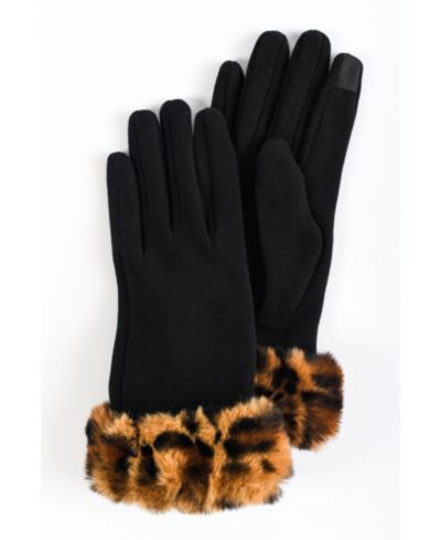 Marcus Adler Женские перчатки из трикотажа с мехом леопарда и сенсорным покрытием