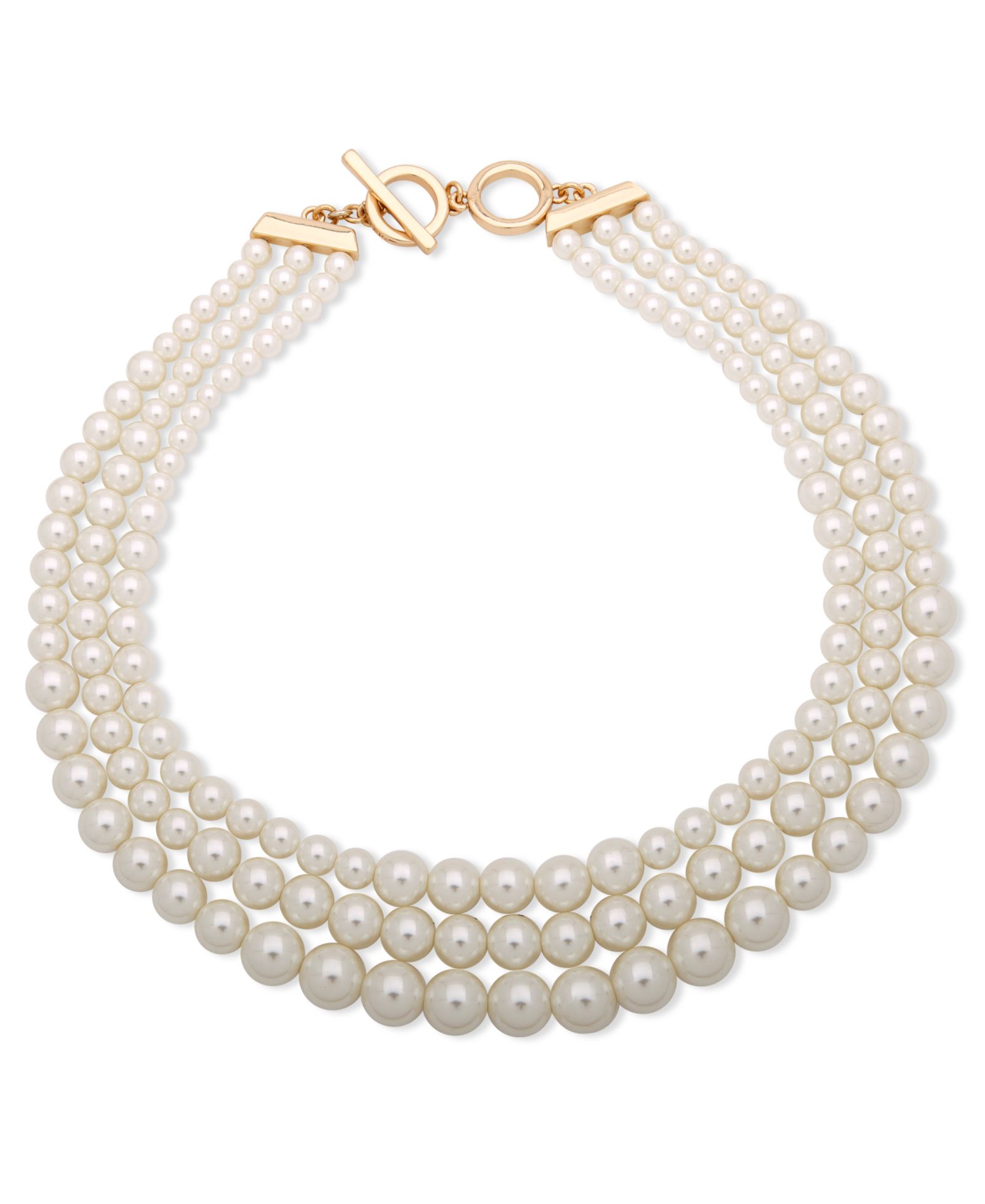 Anne Klein Three Row Imitation Pearl Collar Necklace, 18.5"