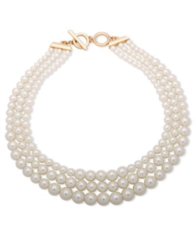 Anne Klein Ожерелье-чокер с имитацией жемчуга в три ряда, 18.5"