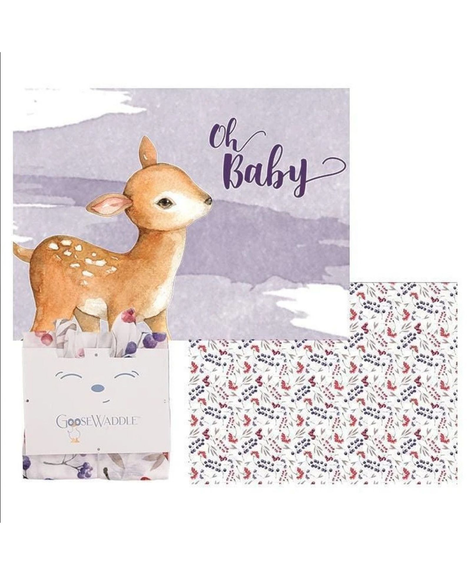 Детское одеяло GooseWaddle 2 Pack Newborn Receiving Blanket, Ginger Deer/Purple Berries