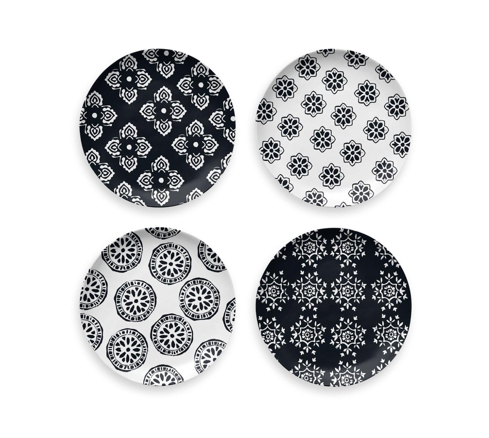 Abode Homewares Black Medallion Melamine Salad Plates, Set of 4