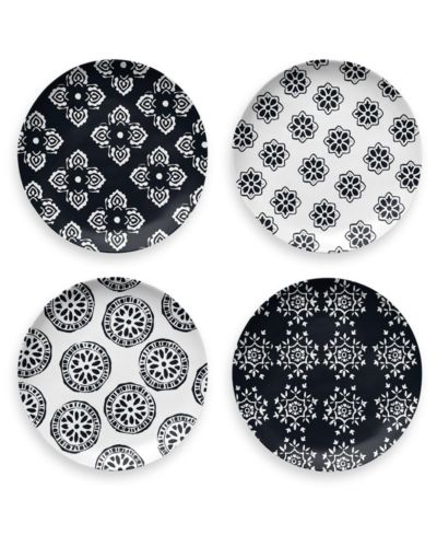 Abode Homewares Black Medallion Melamine Salad Plates, Set of 4