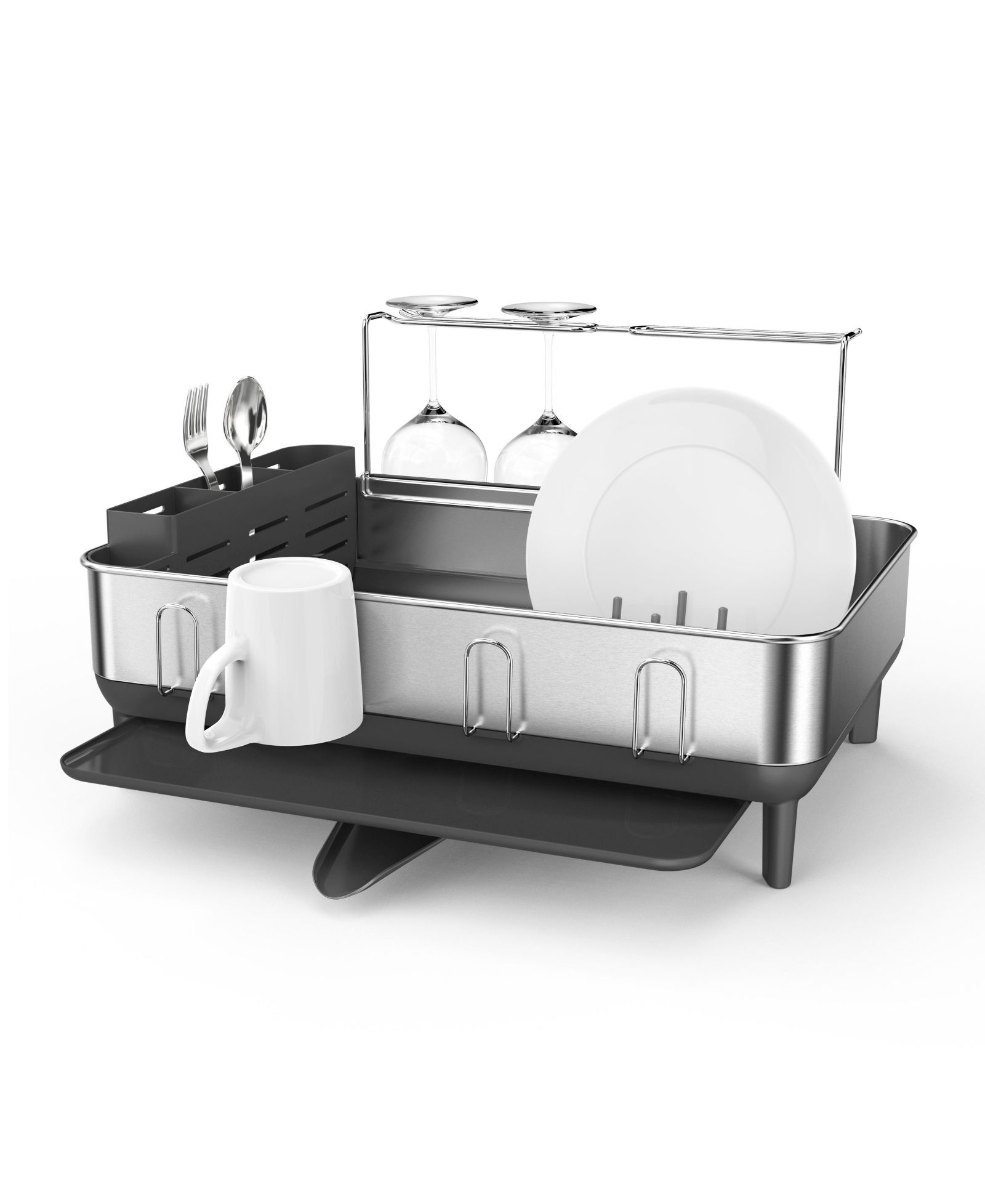 Simplehuman Steel Frame Kitchen Dish Drying Rack with Swivel Spout Drain