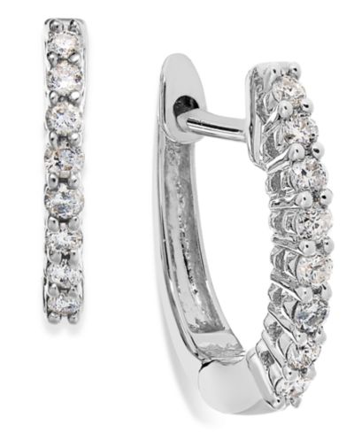 Серьги-кольца Diamond Mini Hoop (1/8 ct. t.w.) в белом, розовом или желтом золоте 10k