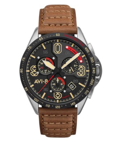 Мужские часы Avi-8 P-51 Mustang Blakeslee Chronograph Bronze Oak Brown Genuine Leather Strap, 43mm