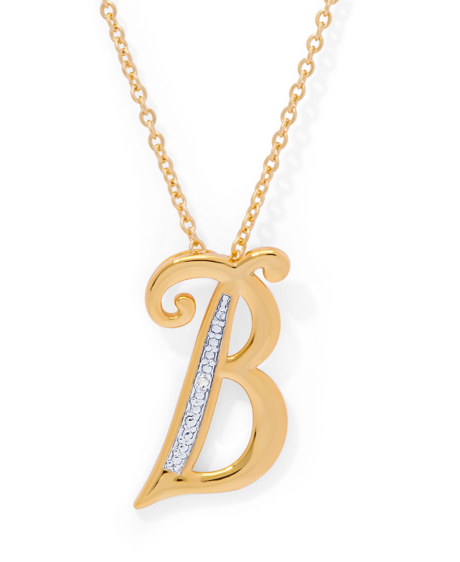 Diamond Accent Initial Pendant Necklace 18" in Gold Plate or Rose Gold Plate