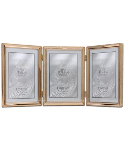 Polished Metal Hinged Triple Picture Frame - Bead Border Design, 5" x 7"