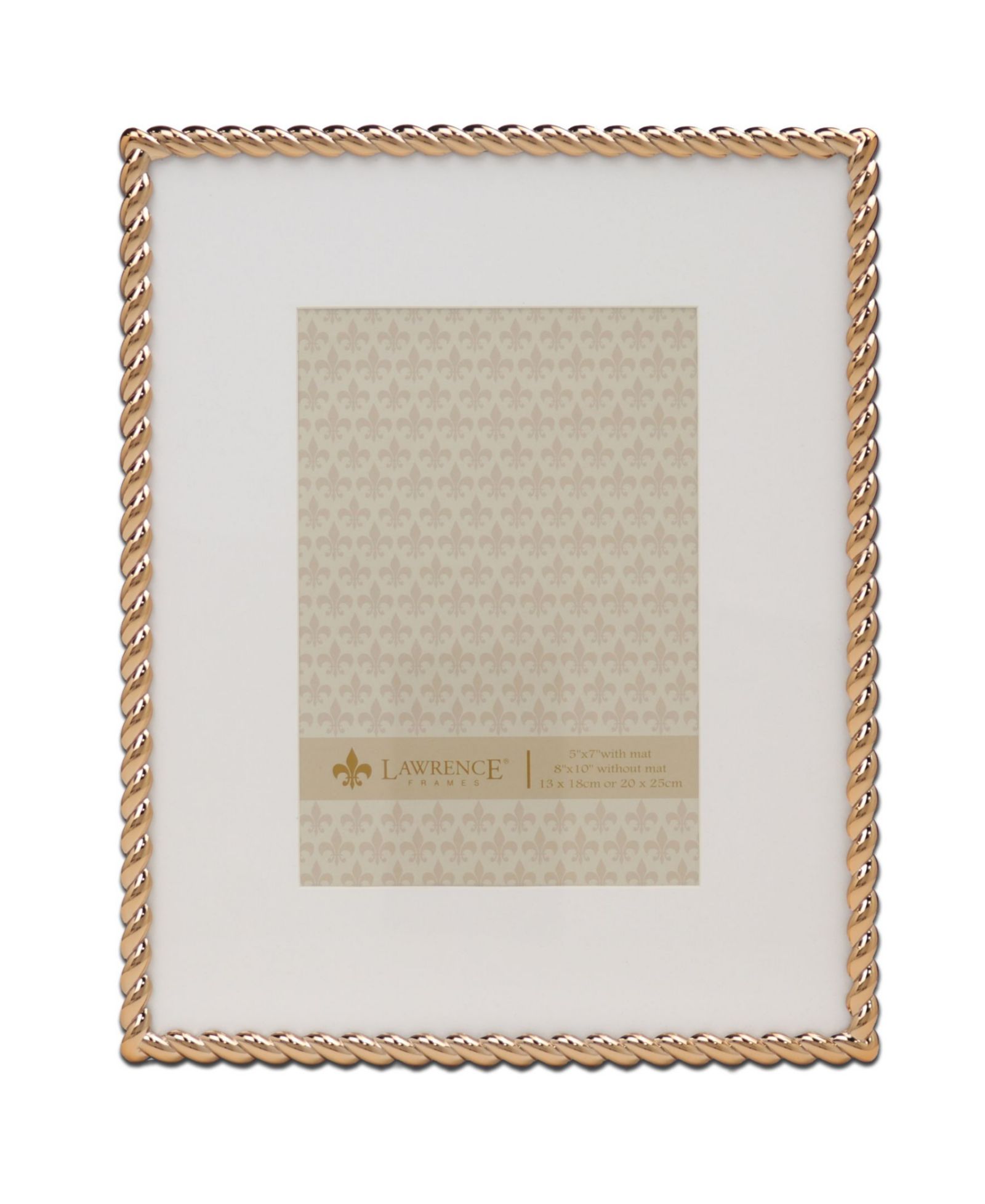 High Quality Polished Cast Metal Picture Frame - Rope Design with Mat, 8" x 10"
