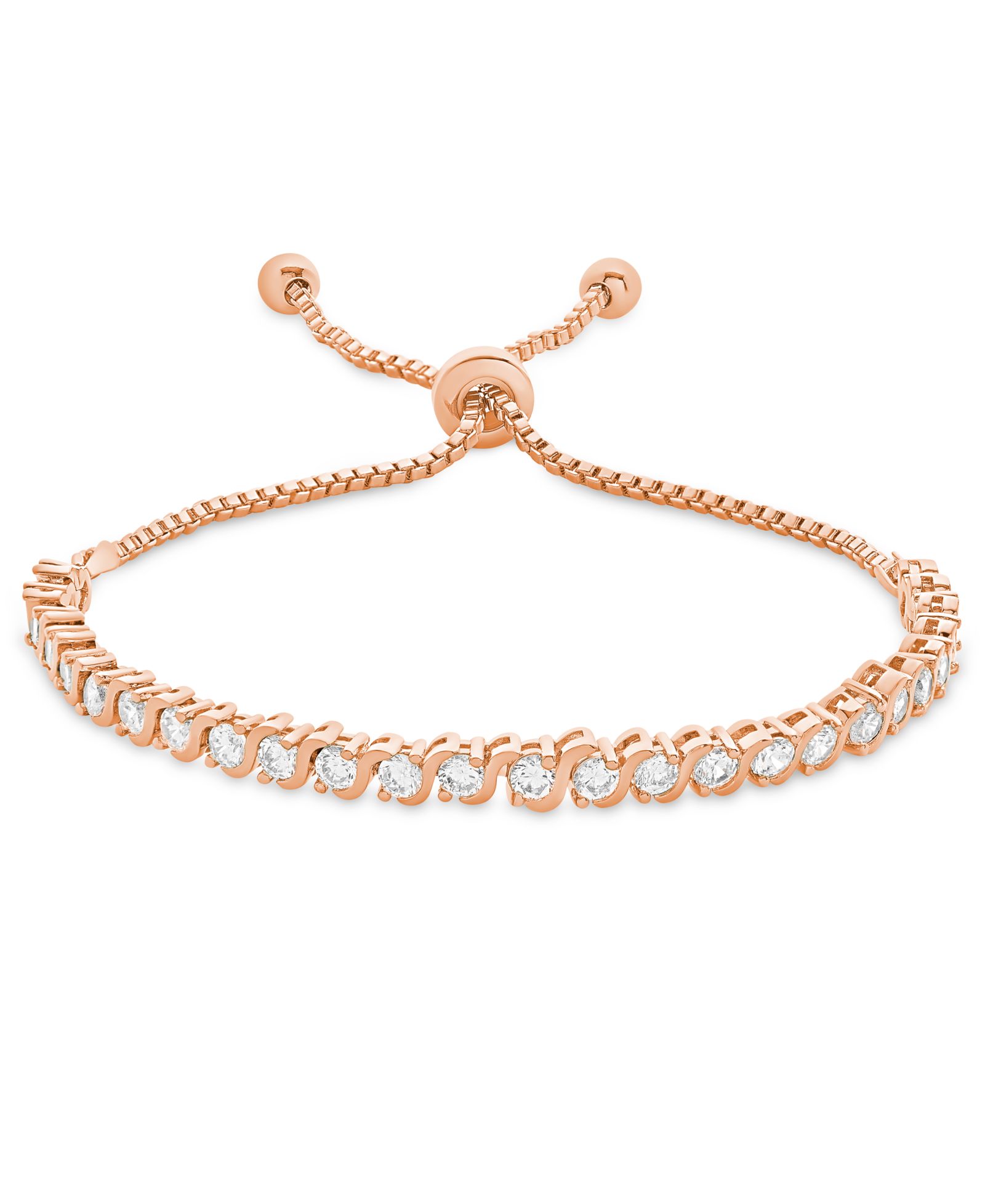 Cubic Zirconia "S" Link Bolo регулируемый браслет с напылением Rose Gold